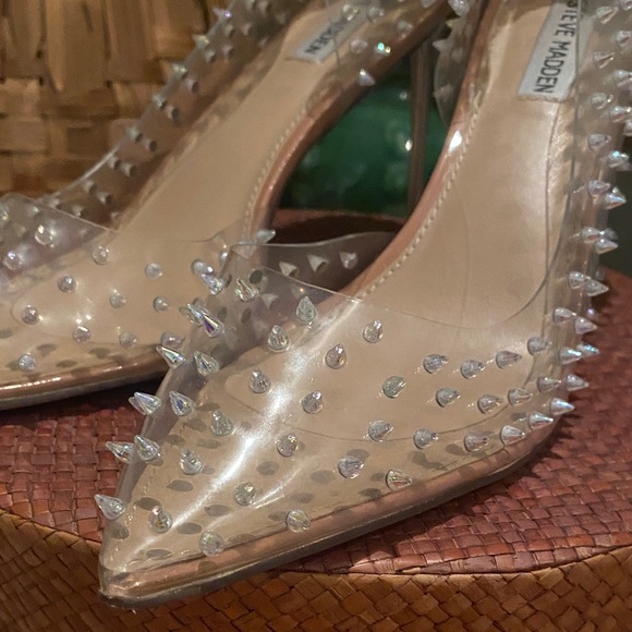 Steve Madden Shoes - Steve Madden Tolima Clear Ecru High Heel Womens Size 9.5M Pumps Silver Studded